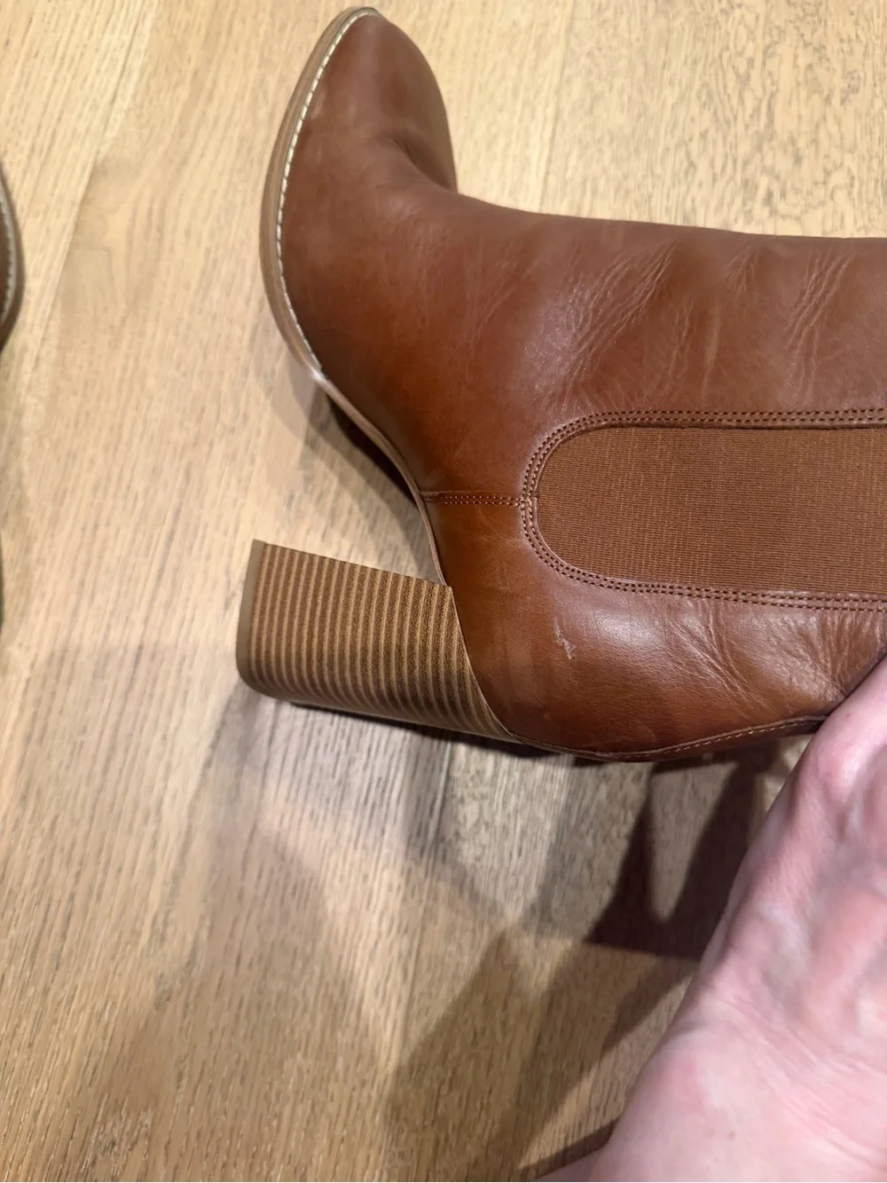 Nine West Brown Leather Block Heel Booties
